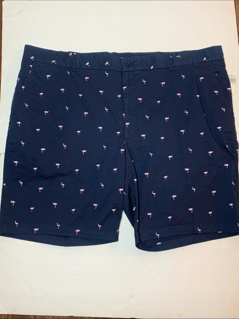 IZOD Men’s Harborside Twill Bermuda Shorts Sz 50 Blue Preppy Pink Flamingo NWT